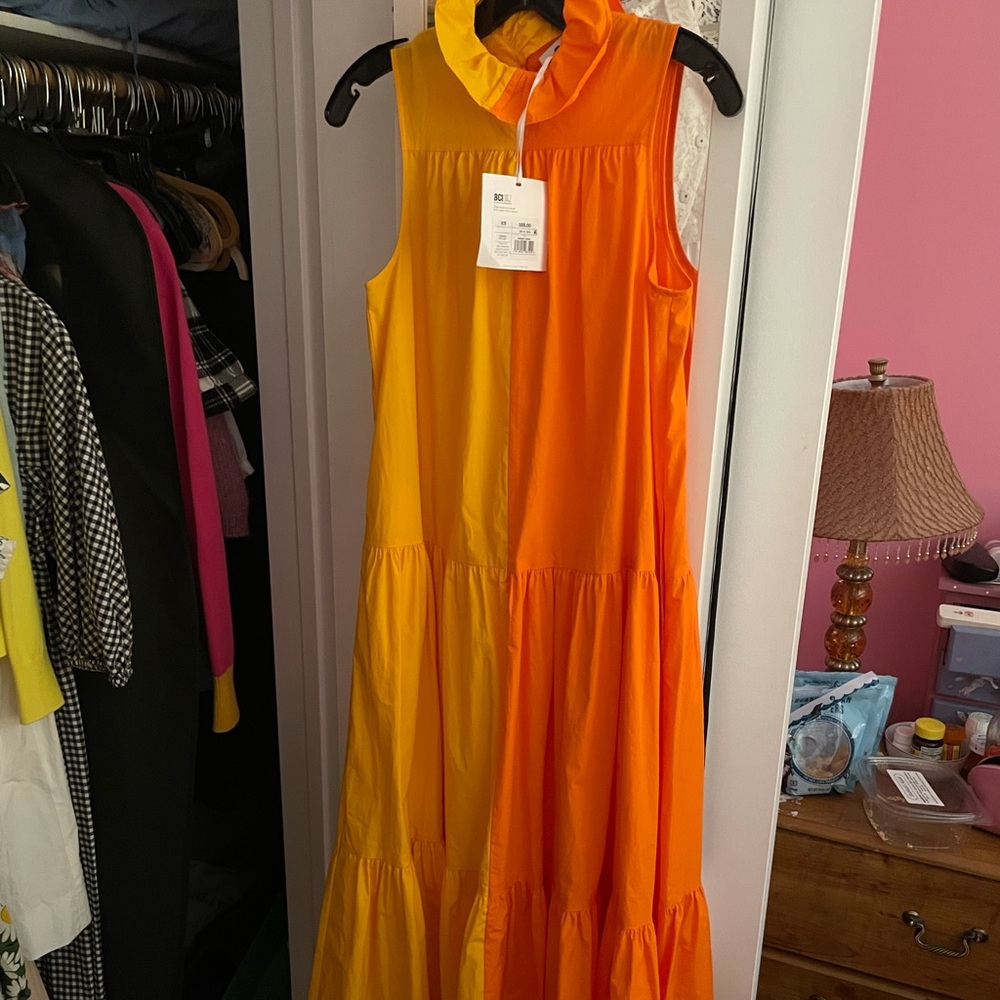 Orange and Yellow Sleeveless Tiered Maxi Dress - Picture 7 of 9